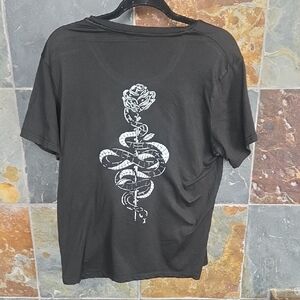 Black T-Shirt with White Snake and Rose Design